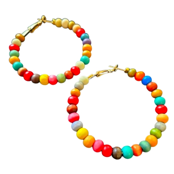 Never Worn - Amazing Colorful Beaded Hoop Earrings - Picture 4 of 5